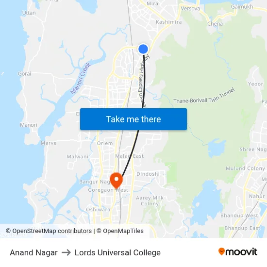 Anand Nagar to Lords Universal College map
