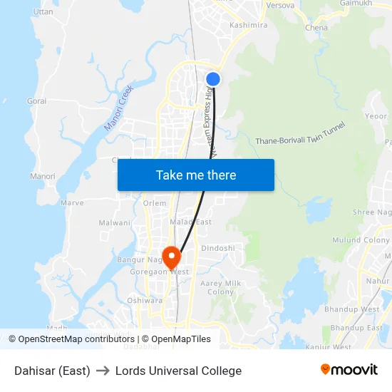 Dahisar (East) to Lords Universal College map