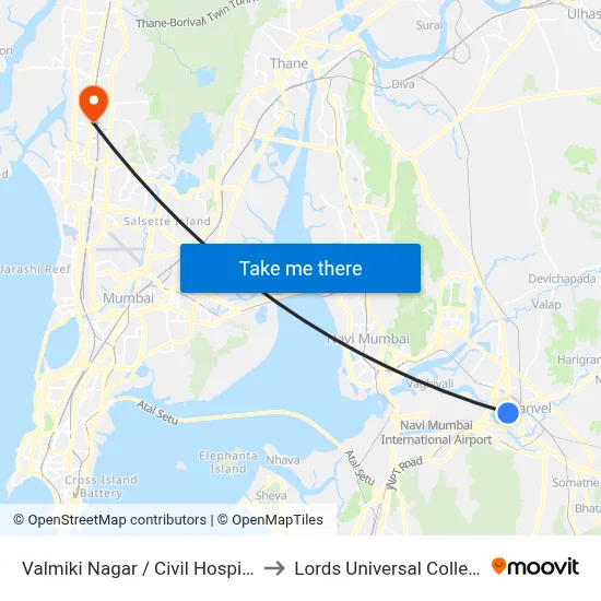 Valmiki Nagar / Civil Hospital to Lords Universal College map