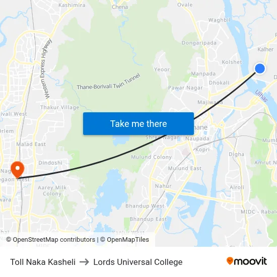 Toll Naka Kasheli to Lords Universal College map