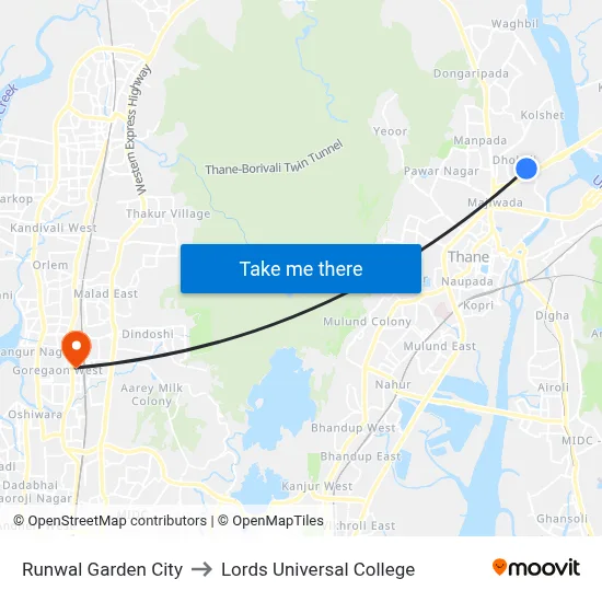 Runwal Garden City to Lords Universal College map