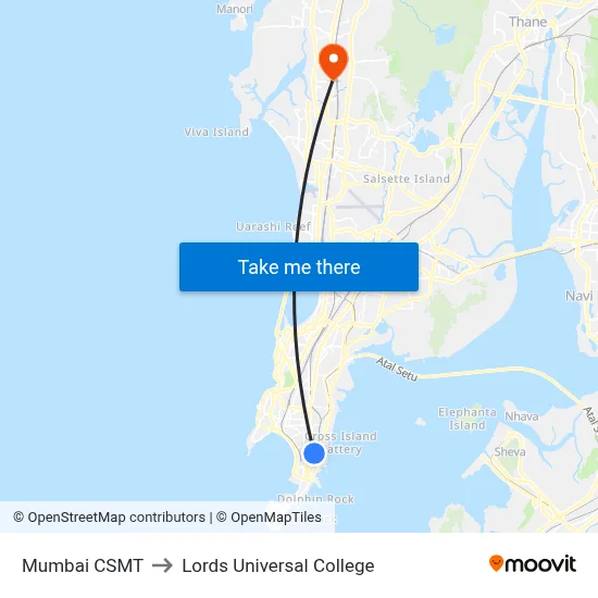 Mumbai CSMT to Lords Universal College map