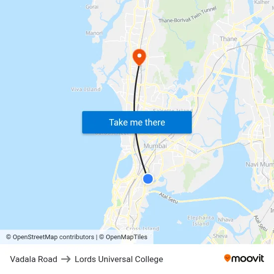 Vadala Road to Lords Universal College map