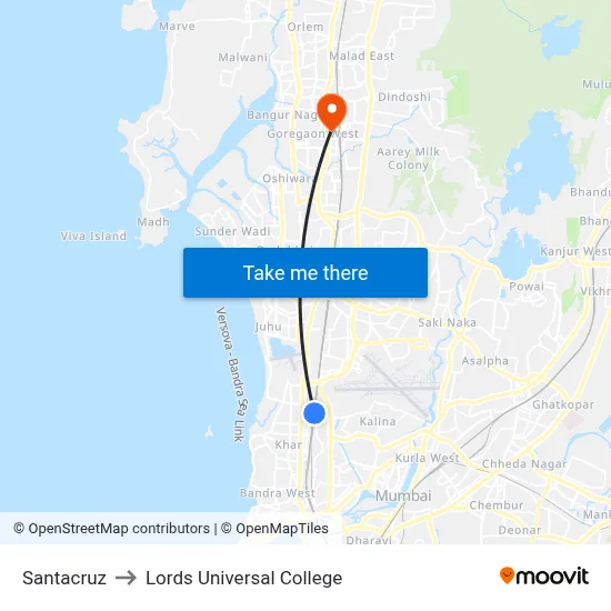 Santacruz to Lords Universal College map