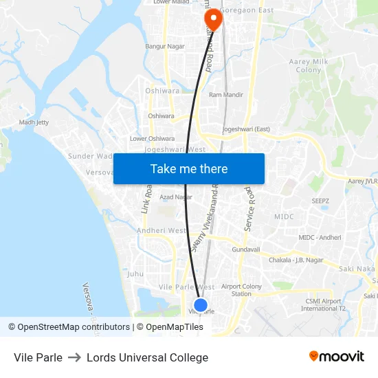 Vile Parle to Lords Universal College map