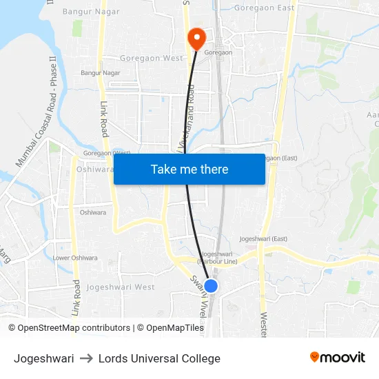 Jogeshwari to Lords Universal College map