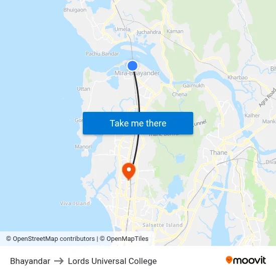 Bhayandar to Lords Universal College map