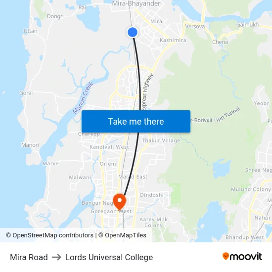 Mira Road to Lords Universal College map