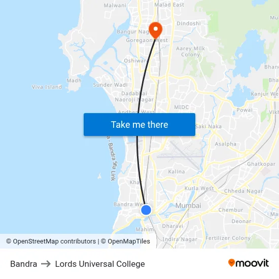 Bandra to Lords Universal College map