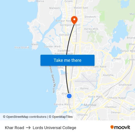 Khar Road to Lords Universal College map