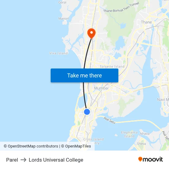 Parel to Lords Universal College map