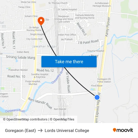 Goregaon (East) to Lords Universal College map