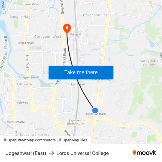 Jogeshwari (East) to Lords Universal College map
