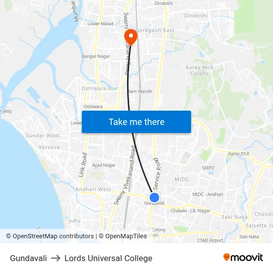 Gundavali to Lords Universal College map