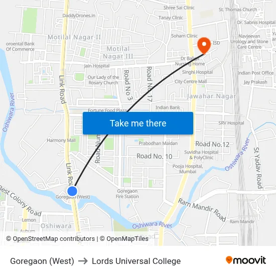 Goregaon (West) to Lords Universal College map