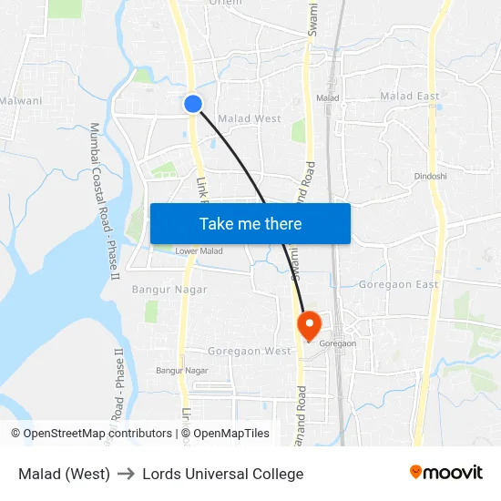 Malad (West) to Lords Universal College map