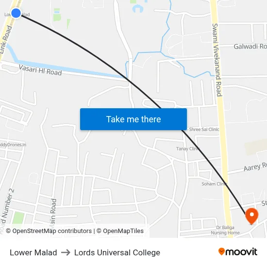 Lower Malad to Lords Universal College map