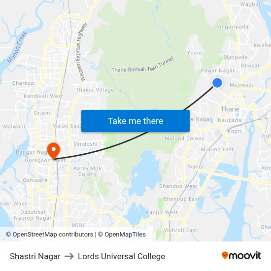 Shastri Nagar to Lords Universal College map