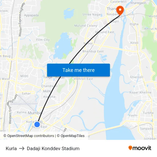 Kurla to Dadaji Konddev Stadium map