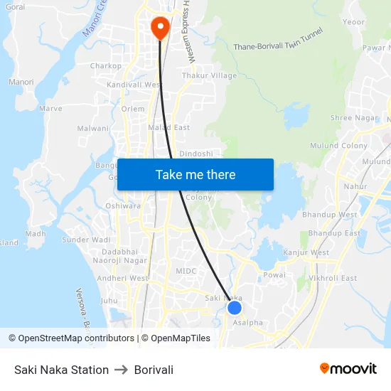 Saki Naka Station to Borivali map