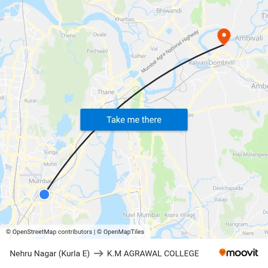 Nehru Nagar (Kurla E) to K.M AGRAWAL COLLEGE map