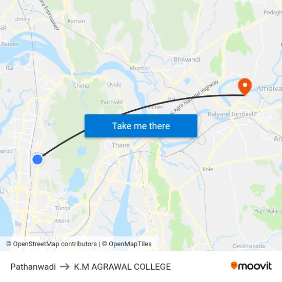 Pathanwadi to K.M AGRAWAL COLLEGE map