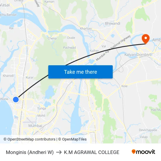 Monginis (Andheri W) to K.M AGRAWAL COLLEGE map