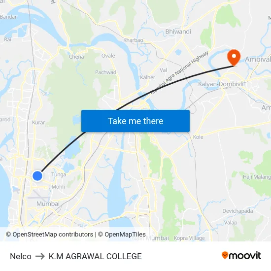 Nelco to K.M AGRAWAL COLLEGE map