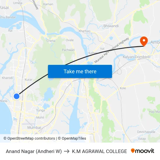 Anand Nagar (Andheri W) to K.M AGRAWAL COLLEGE map