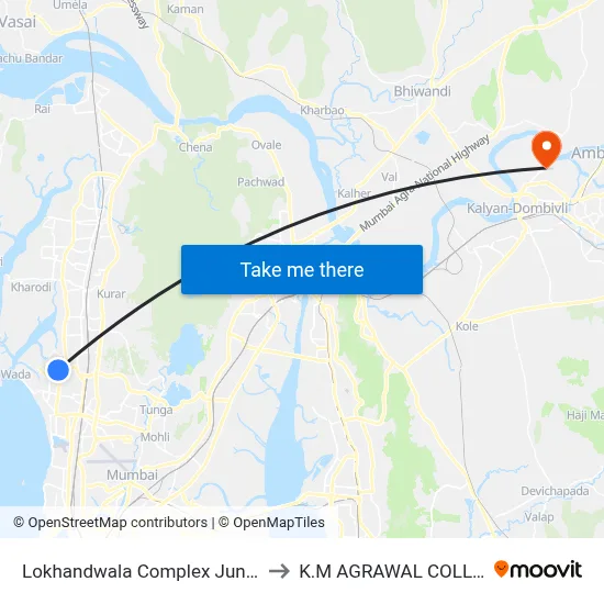 Lokhandwala Complex Junction to K.M AGRAWAL COLLEGE map