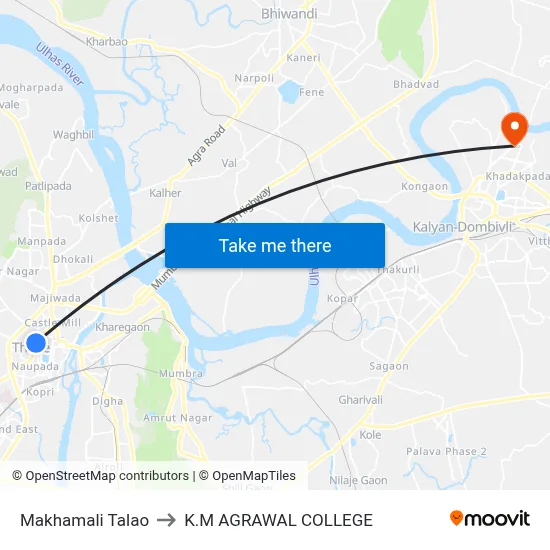 Makhamali Talao to K.M AGRAWAL COLLEGE map