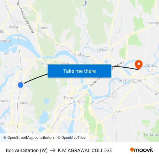 Borivali Station (W) to K.M AGRAWAL COLLEGE map