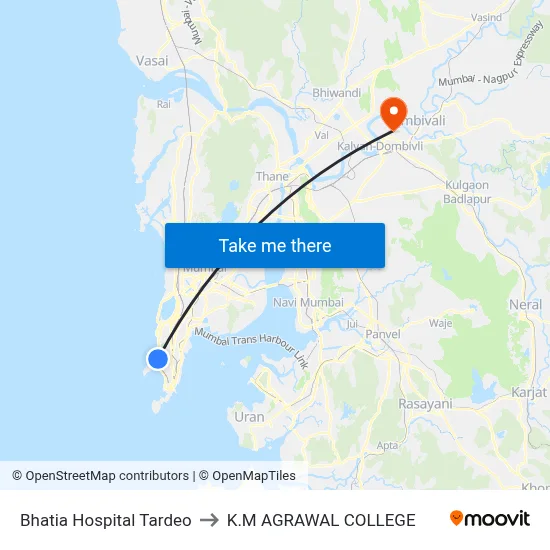 Bhatia Hospital Tardeo to K.M AGRAWAL COLLEGE map