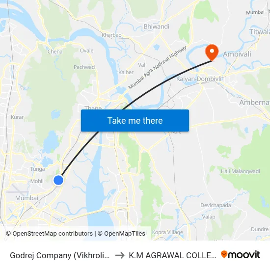 Godrej Company (Vikhroli W) to K.M AGRAWAL COLLEGE map