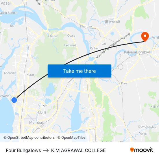 Four Bungalows to K.M AGRAWAL COLLEGE map