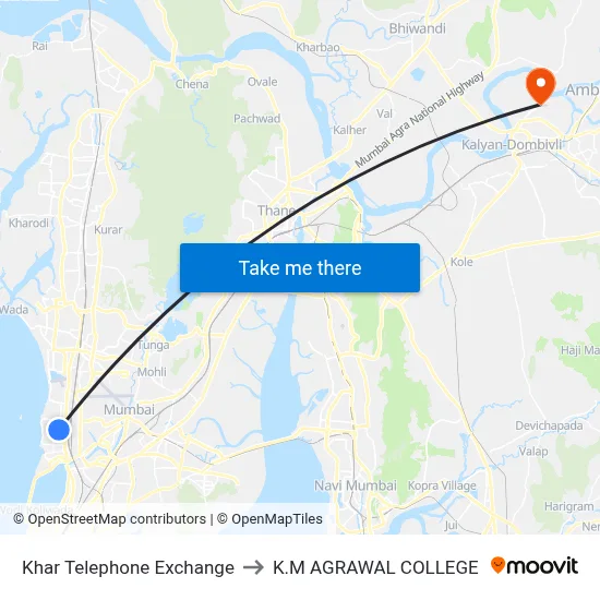 Khar Telephone Exchange to K.M AGRAWAL COLLEGE map