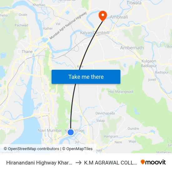 Hiranandani Highway Kharghar to K.M AGRAWAL COLLEGE map