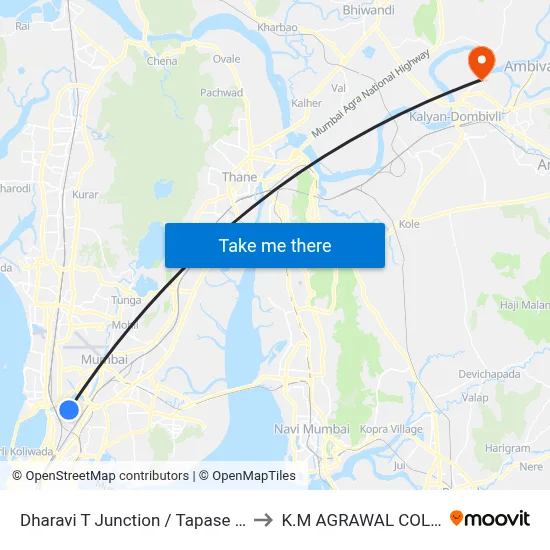 Dharavi T Junction / Tapase Chowk to K.M AGRAWAL COLLEGE map