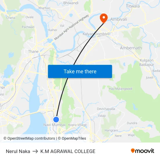 Nerul Naka to K.M AGRAWAL COLLEGE map