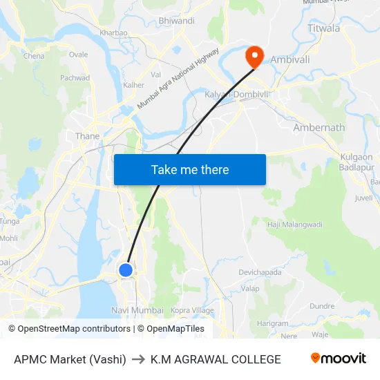 APMC Market (Vashi) to K.M AGRAWAL COLLEGE map