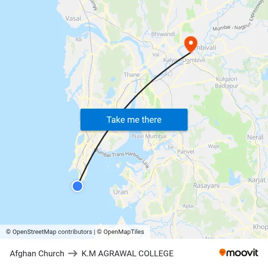 Afghan Church to K.M AGRAWAL COLLEGE map