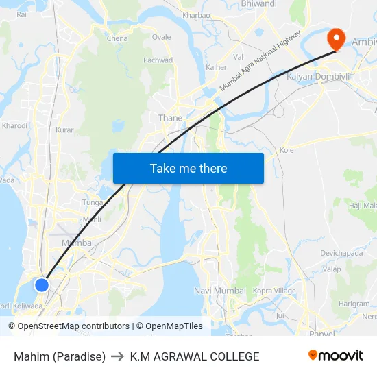 Mahim (Paradise) to K.M AGRAWAL COLLEGE map