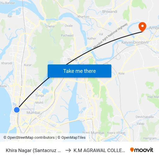 Khira Nagar (Santacruz W) to K.M AGRAWAL COLLEGE map