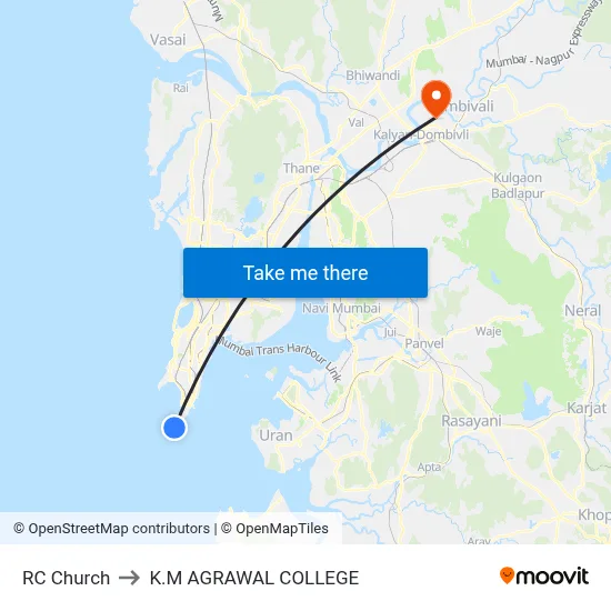 RC Church to K.M AGRAWAL COLLEGE map