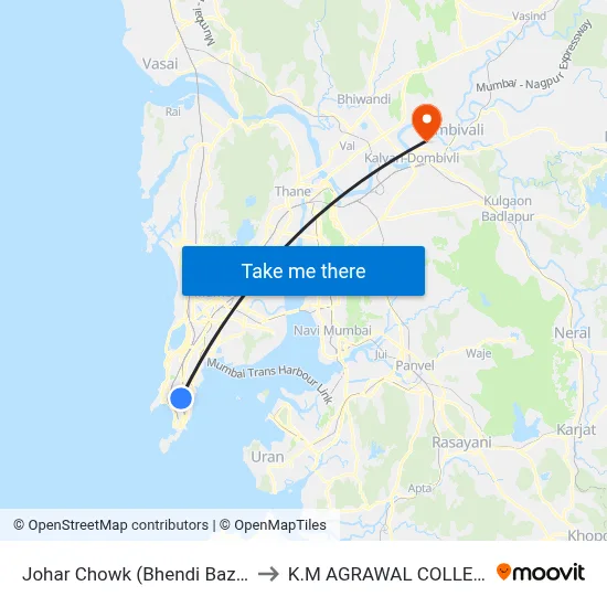 Johar Chowk (Bhendi Bazar) to K.M AGRAWAL COLLEGE map