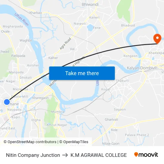Nitin Company Junction to K.M AGRAWAL COLLEGE map