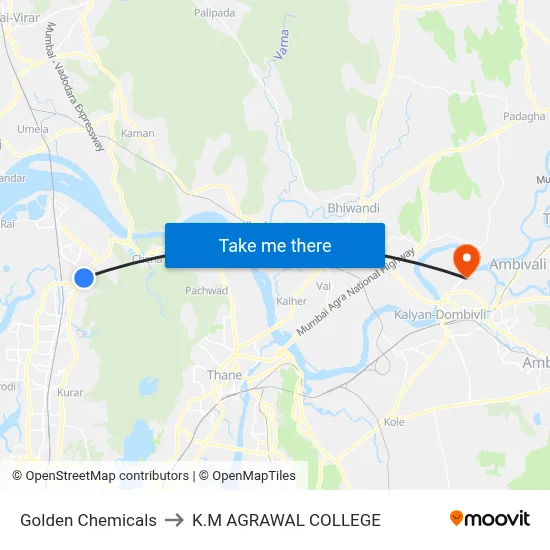 Golden Chemicals to K.M AGRAWAL COLLEGE map