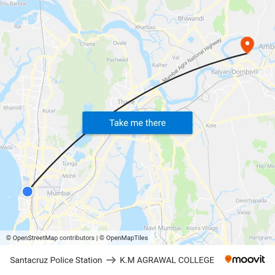 Santacruz Police Station to K.M AGRAWAL COLLEGE map