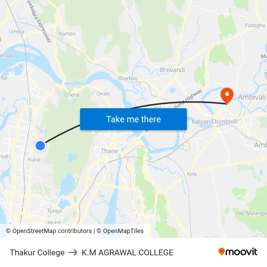 Thakur College to K.M AGRAWAL COLLEGE map