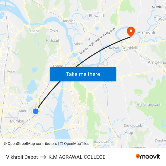 Vikhroli Depot to K.M AGRAWAL COLLEGE map